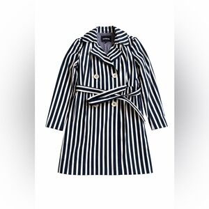 Express Navy and White Striped Trench Coat